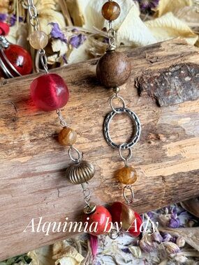 AGATE + Red and Brown Mixed Bead Link Necklace